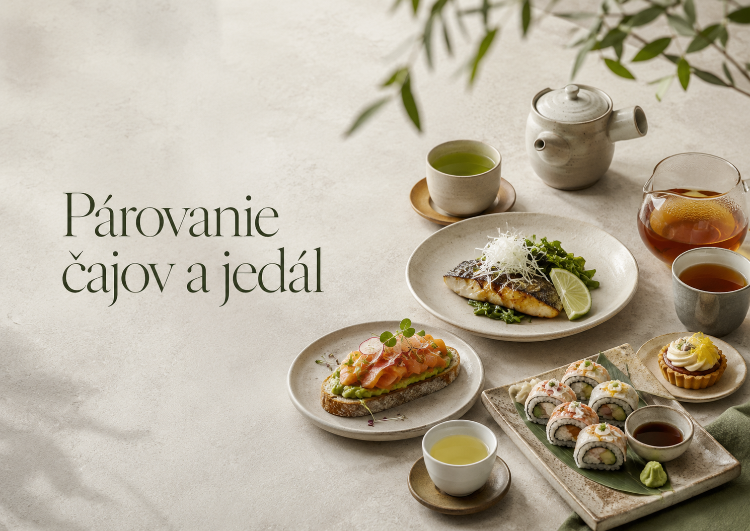 Párovanie čajov a jedál na pozadí jedlá a čaje